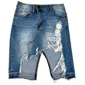 Machine Distressed Ripped Denim Skirt Size M